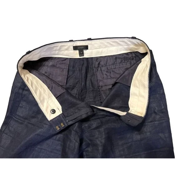 Women's J.Crew 100% Woven Linen Navy Blue Strait Leg Pants Trousers Size 8 - Picture 3 of 10